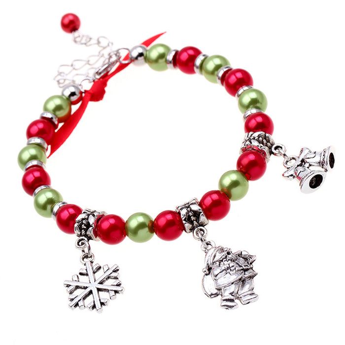 Wholesale Christmas Bracelet Alloy  Bell Snowflake Beaded Bracelet Christmas Gift