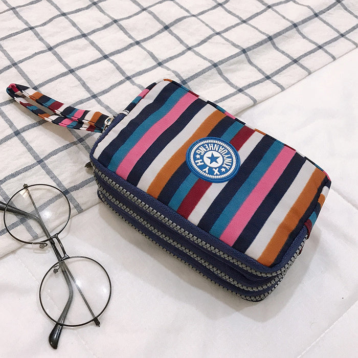 Wholesale Three-Layer Zipper Nylon Mobile Phone Bag Multi-Card Coin Purse Key Bag Wallet Women' s Clutch Bag