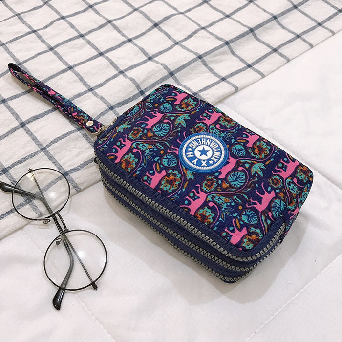 Wholesale Three-Layer Zipper Nylon Mobile Phone Bag Multi-Card Coin Purse Key Bag Wallet Women' s Clutch Bag