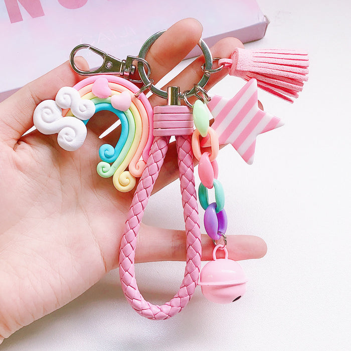 Wholesale cute girl heart creative soft ceramic rainbow keychain MOQ≥2 JDC-KC-XinJ001