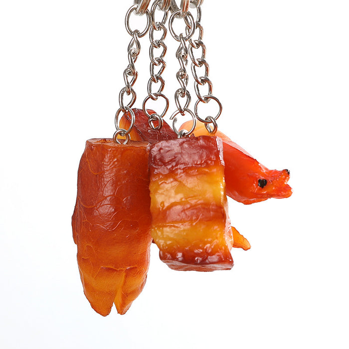 Wholesale PVC Simulated Food Keychain Charms Realistic Chicken Wing Roast Duck And Braised Pork Pendant MOQ≥5