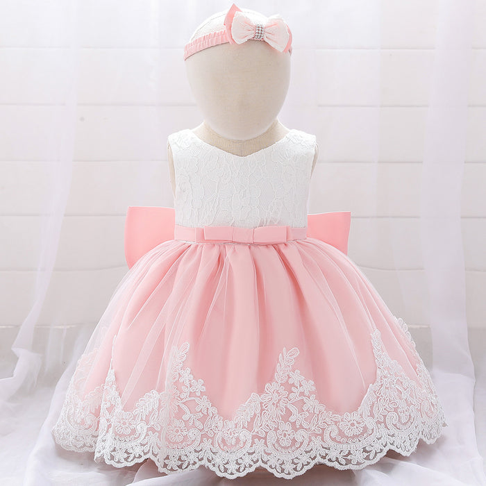 Wholesale Baby One-year-old Dress New Full Moon Dress Female Mesh Printing Send Bow Baby Dress Skirt JDC-CTS-ASQ002