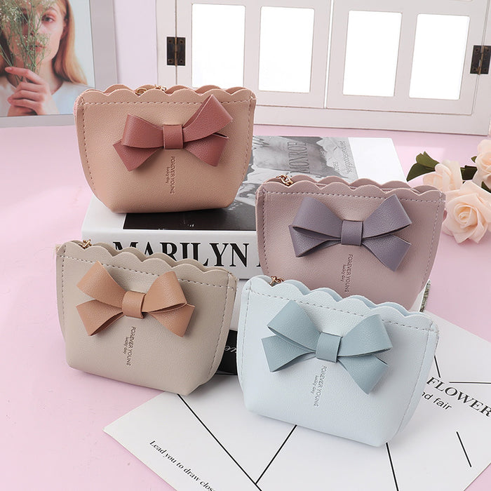 Wholesale Trendy Bow PU Leather Wallet Zipper Coin Purse Portable Boutique Gift For Women