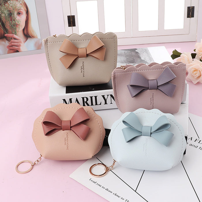 Wholesale Trendy Bow PU Leather Wallet Zipper Coin Purse Portable Boutique Gift For Women