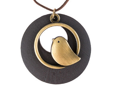 Wholesale Vintage cotton and linen accessories, wooden bird pendant, long necklace, sweater chain