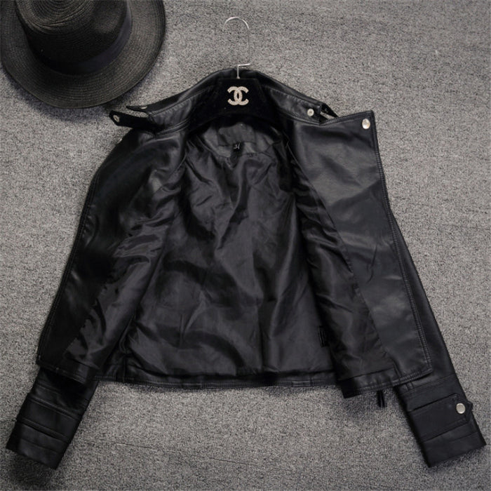 Wholesale New Slim Fit Lapel Leather Jacket Women's Short Jacket Women's PU Jacket Motorcycle Suit Women's Clothing JDC-CTS-ZX007