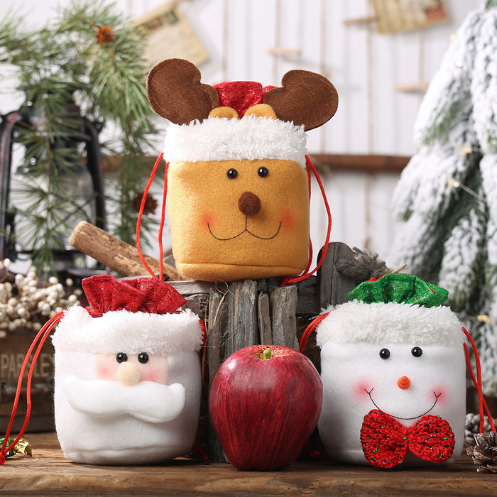 Wholesale Christmas Decoration Supplies Linen Drawstring Pocket Apple Old Man Candy Children' s Gift Christmas Tree