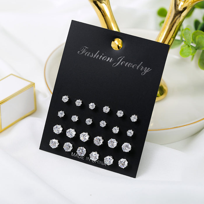 Wholesale Zinc Alloy Zircon Earring Set 12 Pairs Geometric Design Party Wear Jewelry Accessory For Women