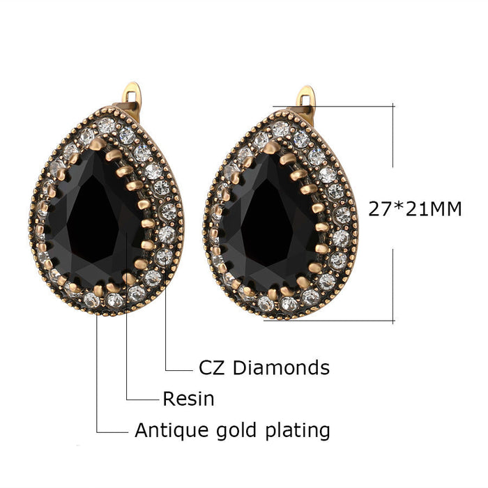 Wholesale  jewelry retro  earrings drop-shaped inlaid resin rhinestone earrings