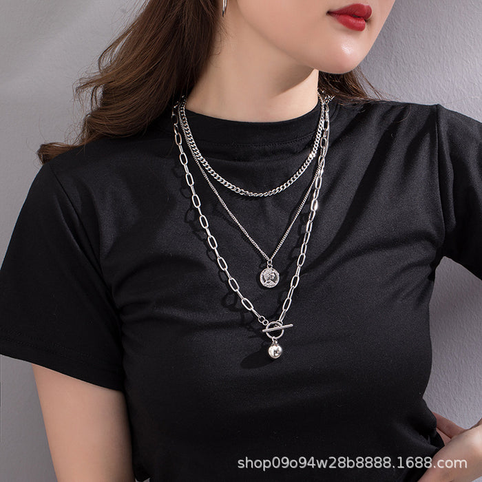 Wholesale Necklace, coin, metal ball, street racket, sweater chain