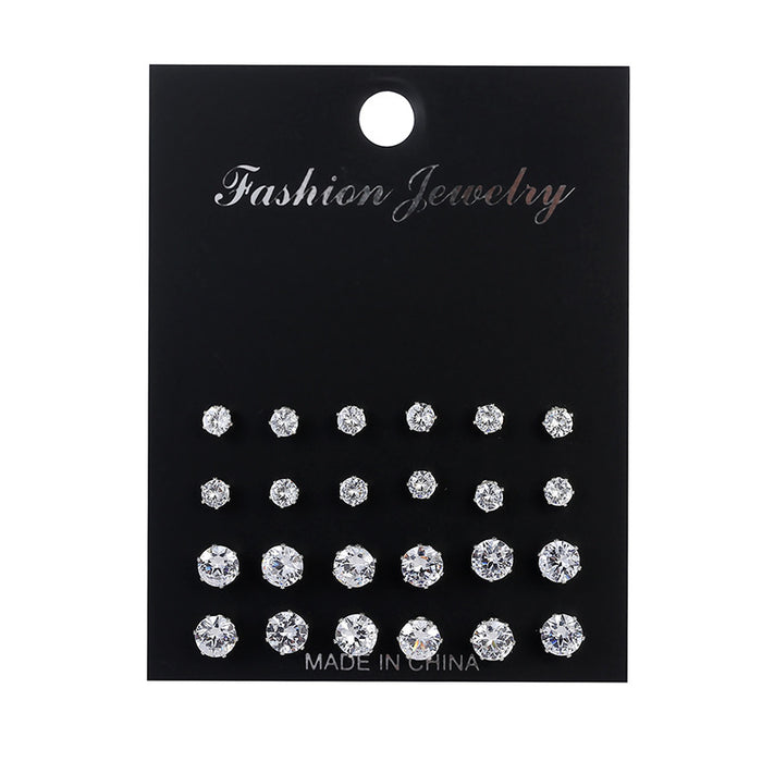 Wholesale Zinc Alloy Zircon Earring Set 12 Pairs Geometric Design Party Wear Jewelry Accessory For Women