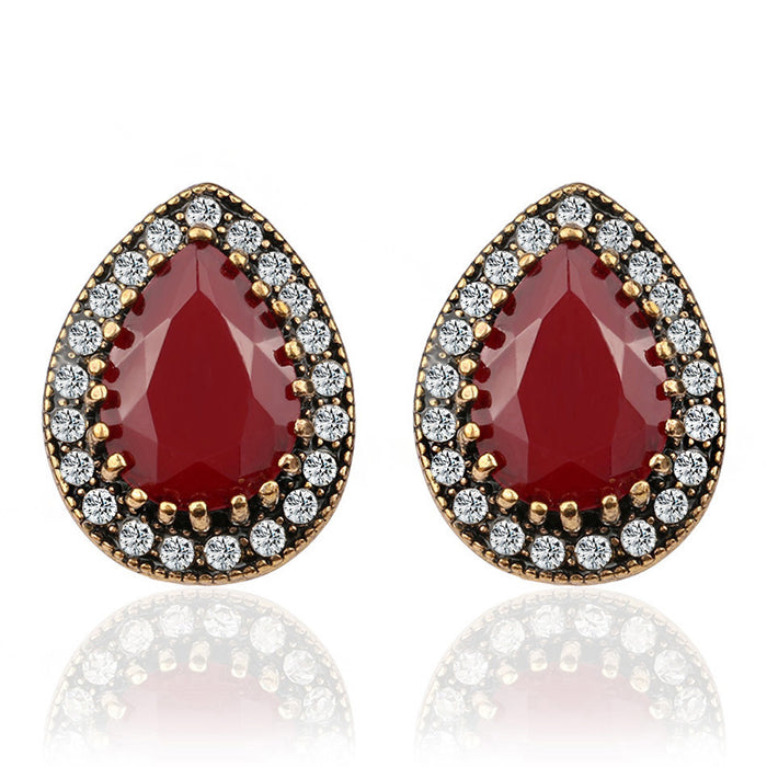 Wholesale  jewelry retro  earrings drop-shaped inlaid resin rhinestone earrings