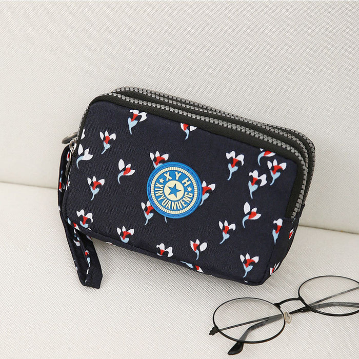 Wholesale Three-Layer Zipper Nylon Mobile Phone Bag Multi-Card Coin Purse Key Bag Wallet Women' s Clutch Bag