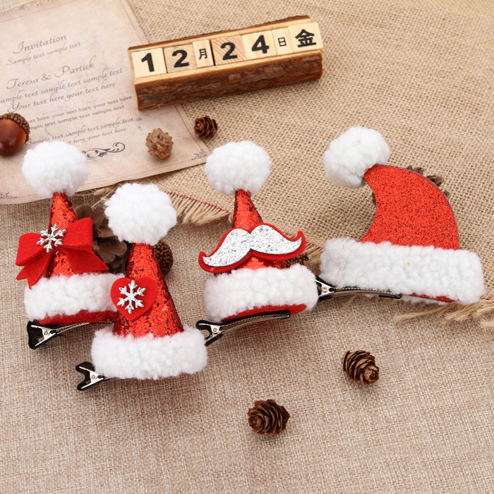 Wholesale Cute Christmas Hat Hairpins for Sequin Hat Duckbill Clip Cartoon Hairpins Headdress Christmas Hairpins