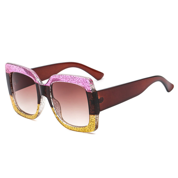Wholesale Large-framed tricolor square crystal sunglasses