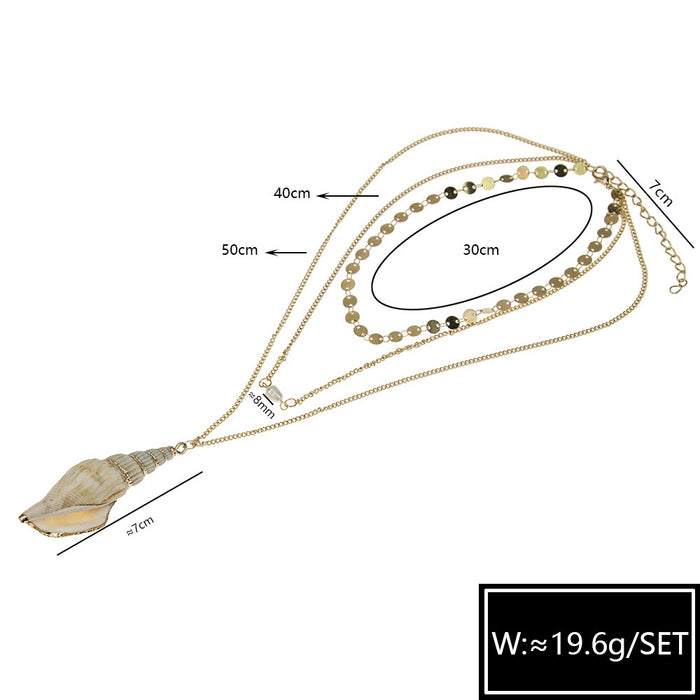 Wholesale sequin clavicle chain inlaid pearl large conch pendant necklace