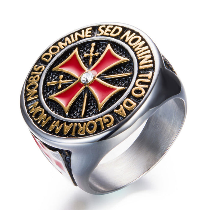 Wholesale Men's diamond studded red cross alloy ring