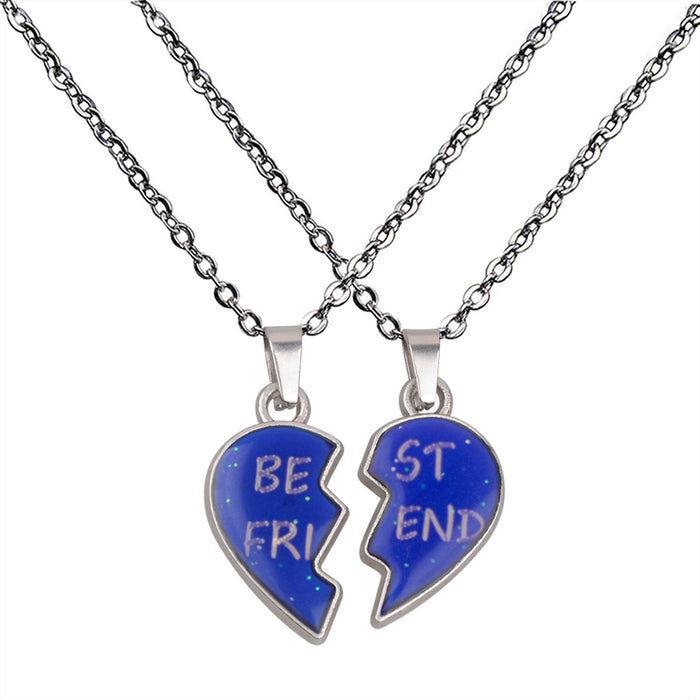 Wholesale Love Heart Color Changing Necklace Stainless Steel Chain