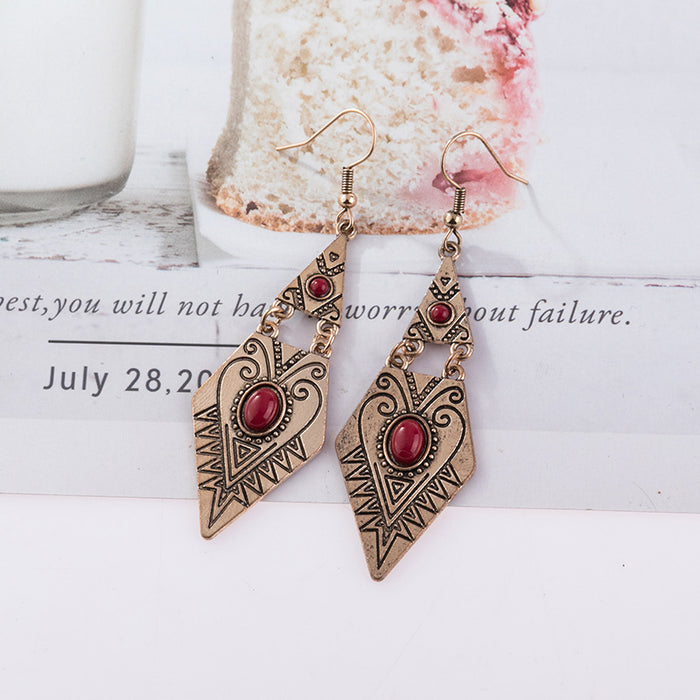 Wholesale Creative geometric diamond inlaid gemstone alloy earrings