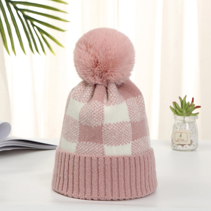 Wholesale Plush Ball Autumn and Winter Plaid Nylon Hat JDC-FH-HXL005