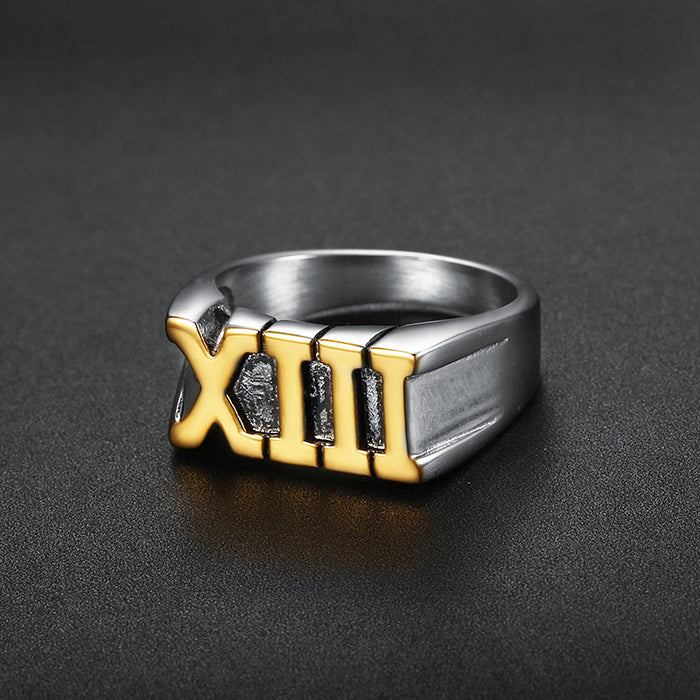 Wholesale Stainless Steel Simple Roman Numeral XIII Ring JDC-RS-MoEr004