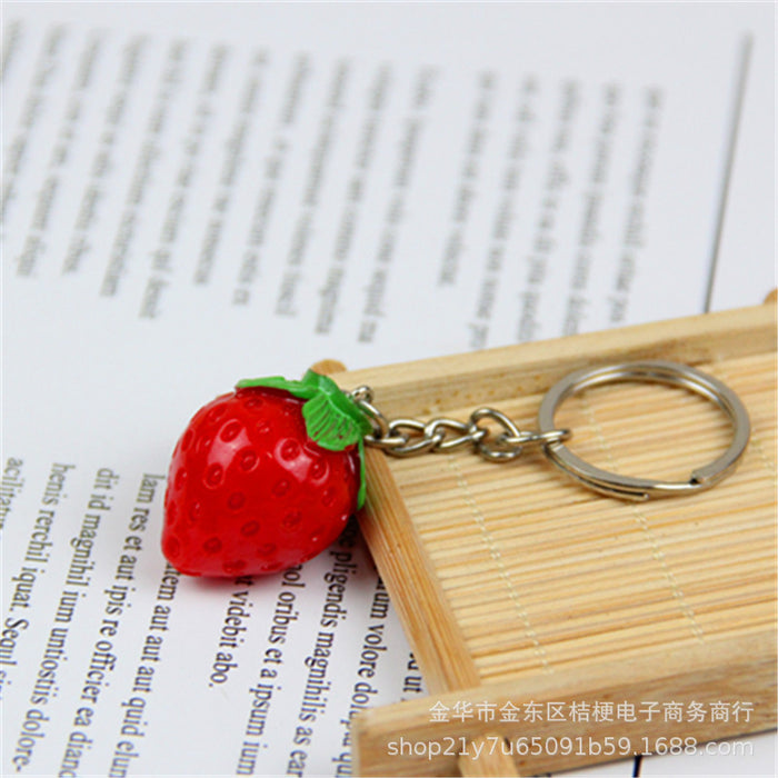 Wholesale Creative Resin Fruit Keychain Simulated Strawberry Grape Pomegranate Watermelon MOQ≥10
