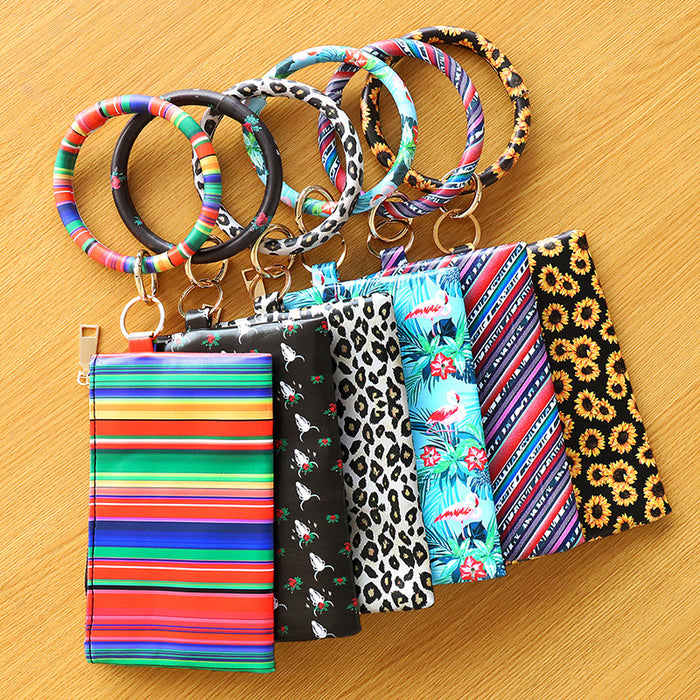 Wholesale Leopard Print PU Leather Tassel Pendant Bracelet Wallet Keychain JDC-KC-JinY008