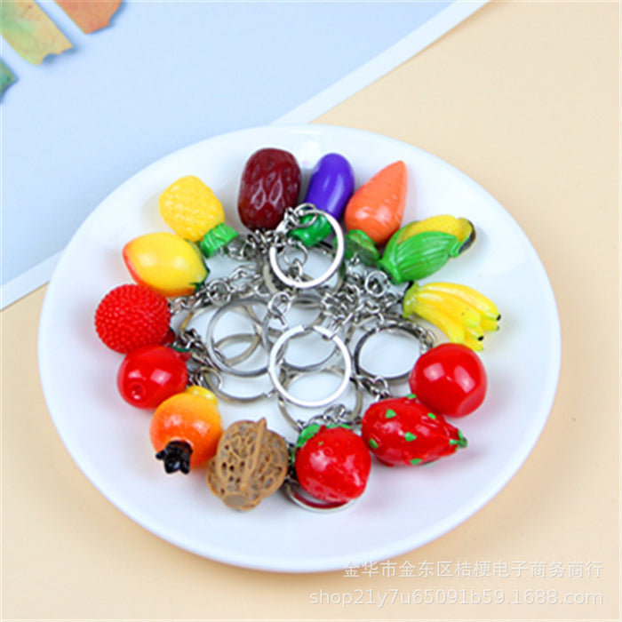 Wholesale Creative Resin Fruit Keychain Simulated Strawberry Grape Pomegranate Watermelon MOQ≥10
