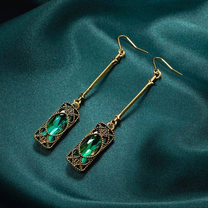 Wholesale Earrings Copper Vintage Long Set Emeralds MOQ≥10pairs JDC-ES-LongY002