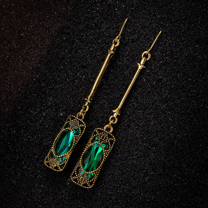 Pendientes al por mayor Cobre Vintage Long Set Emeralds Moq≥10Pairs JDC-ES-Longy002