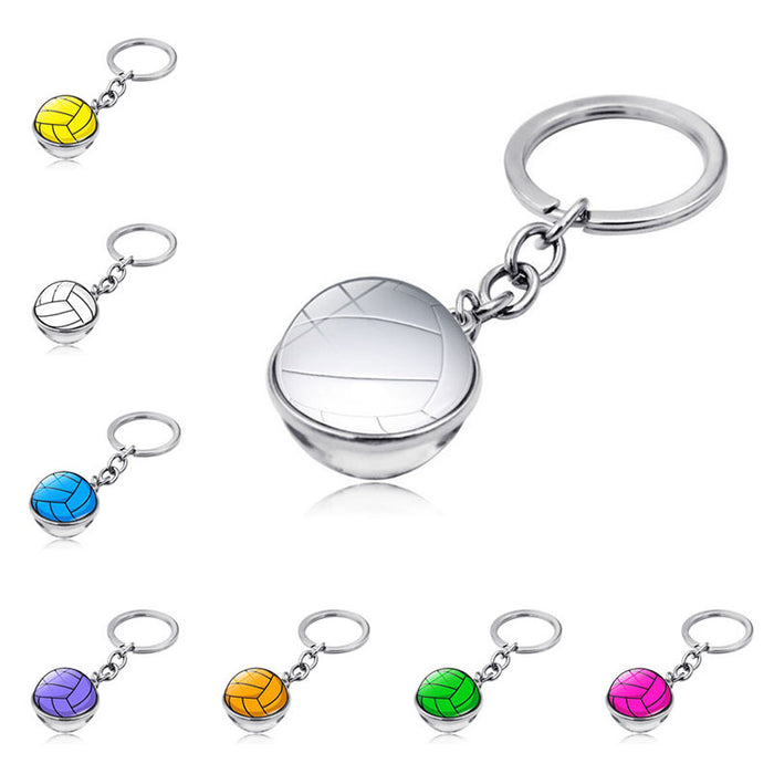 Wholesale Volleyball Time Gem Double-sided Glass Ball Alloy Keychain JDC-KC-HengX028