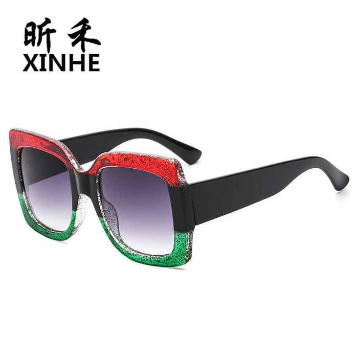 Wholesale Large-framed tricolor square crystal sunglasses