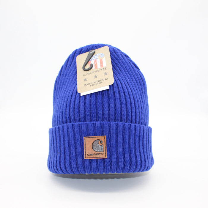 Wholesale Autumn and Winter Striped Leather Label Warm Wool Ear Hat JDC-FH-QingCL014