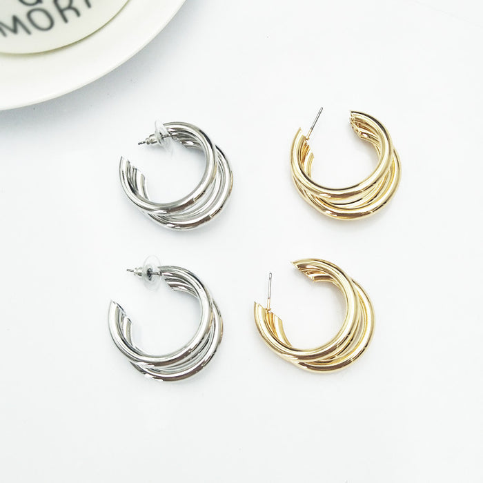 Wholesale Metal Exaggerated Earrings Women's  C- Shaped Multi-Layer