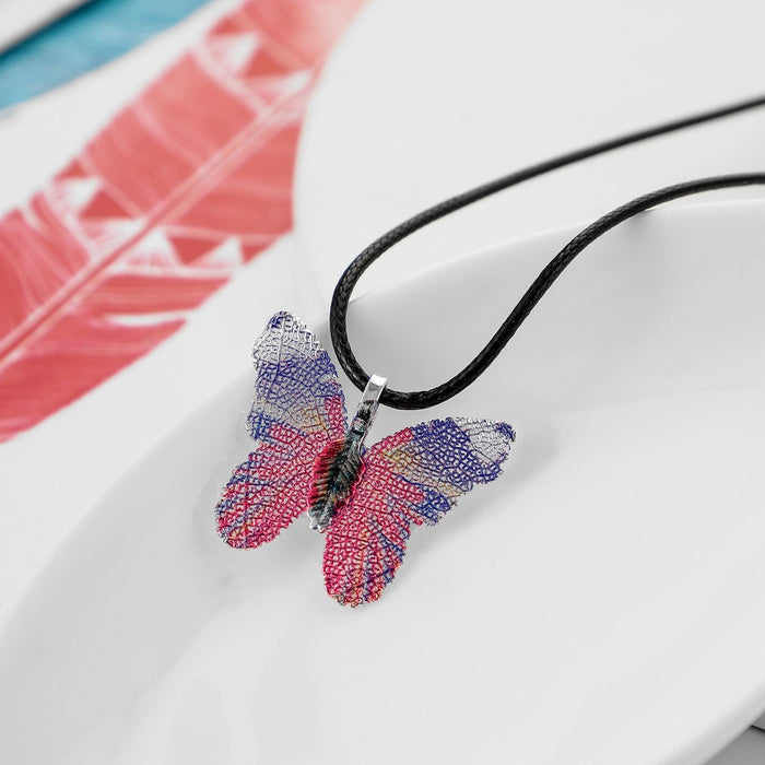 Wholesale Creative, personalized, painted butterfly, real leaf specimen pendant, earrings, necklace