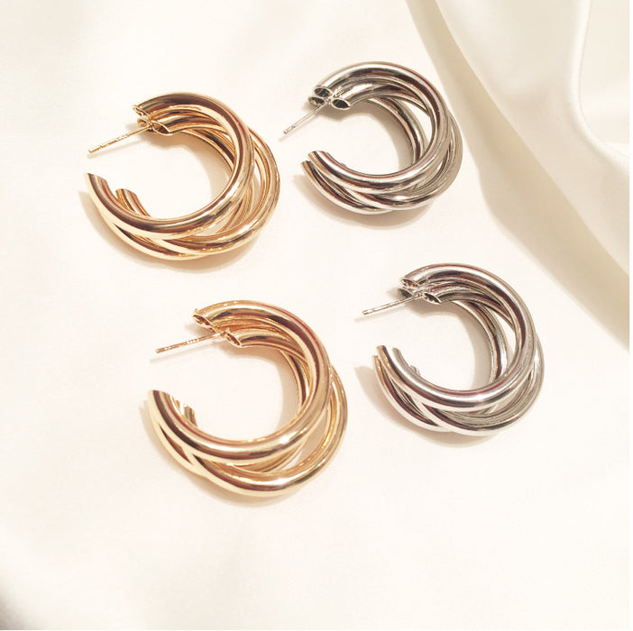Wholesale Metal Exaggerated Earrings Women's  C- Shaped Multi-Layer