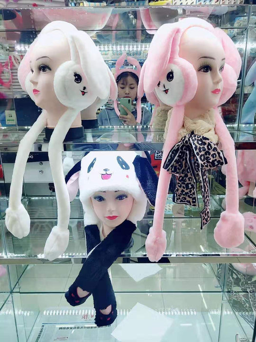 Wholesale Glowing bunny hat with moving ears cute plush warm hat