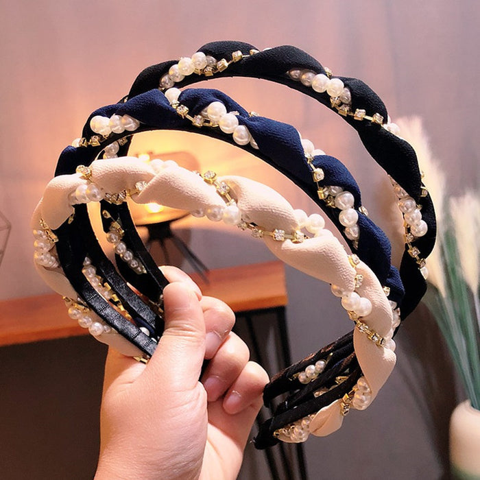 Wholesale Pearl Woven Hairband Super Flash Crystal Winding Headband