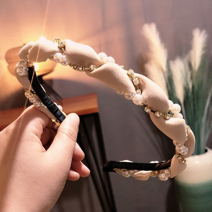 Wholesale Pearl Woven Hairband Super Flash Crystal Winding Headband