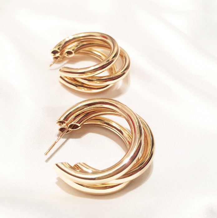 Wholesale Metal Exaggerated Earrings Women's  C- Shaped Multi-Layer
