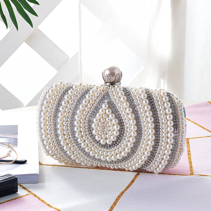 Wholesale Pearl Rhinestone Water Drop Pattern Pearl Bag Evening Bag JDC-HD-ShengTian003