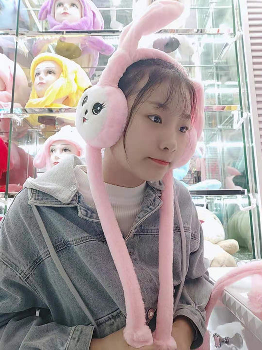 Wholesale Glowing bunny hat with moving ears cute plush warm hat
