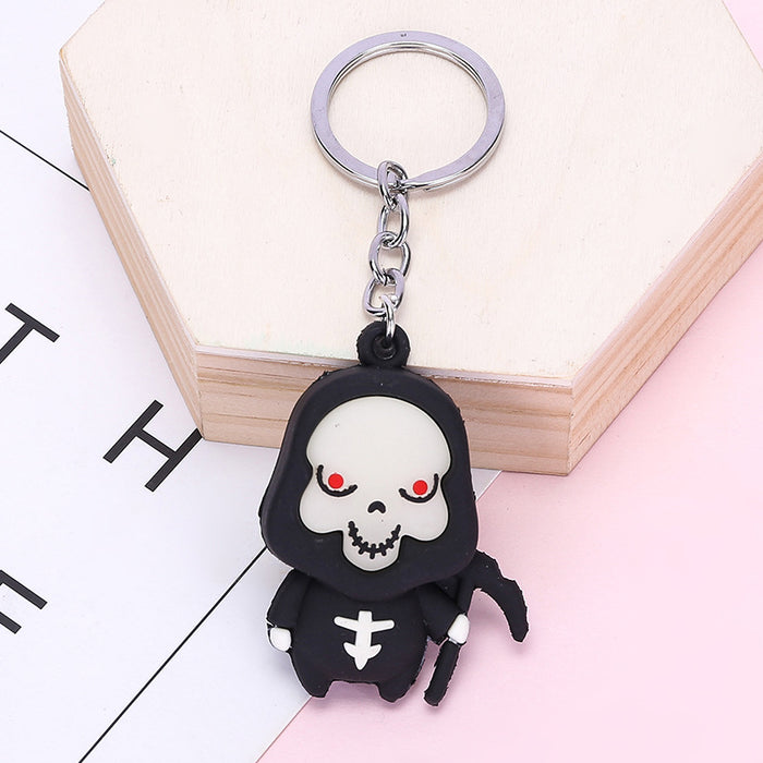 Wholesale 10PCS PVC Halloween Grim Reaper Evil Pumpkin Ghost Doll Keychain JDC-KC-AQing010