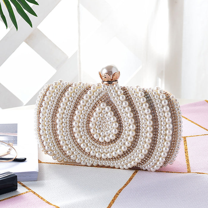 Wholesale Pearl Rhinestone Water Drop Pattern Pearl Bag Evening Bag JDC-HD-ShengTian003