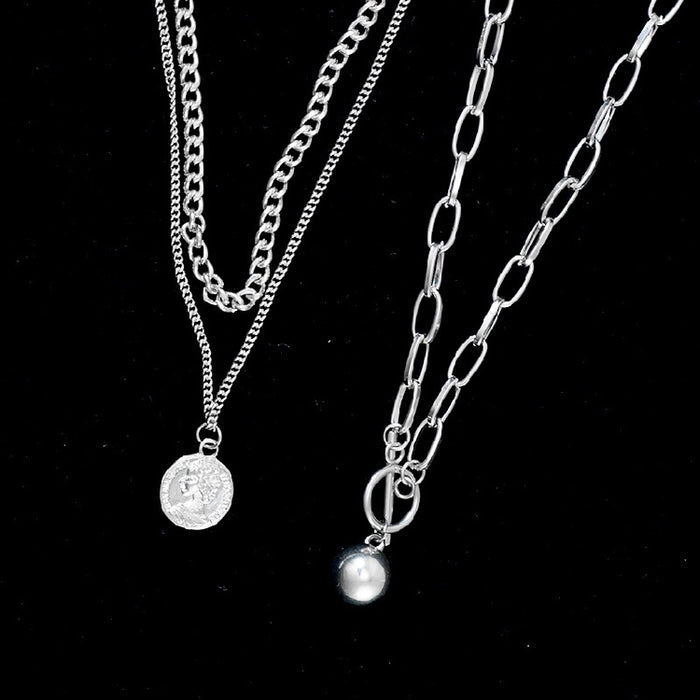 Wholesale Necklace, coin, metal ball, street racket, sweater chain