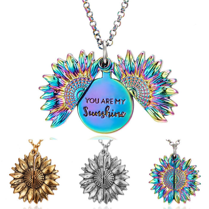 Wholesale You Are My Sunshine Sunflower Openable Pendant Necklace JDC-NE-GangM001