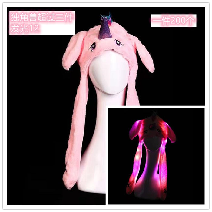 Wholesale Glowing bunny hat with moving ears cute plush warm hat