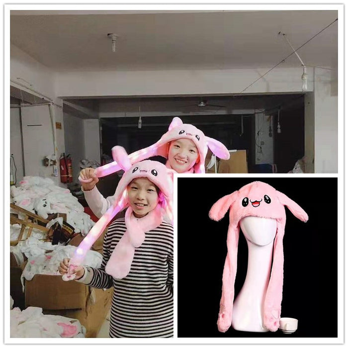 Wholesale Glowing bunny hat with moving ears cute plush warm hat