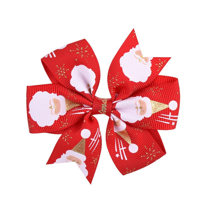 Wholesale Polyester Children's Printed Dovetail Six-ear Bow Christmas Elk Hairpin JDC-HC-Xiane014