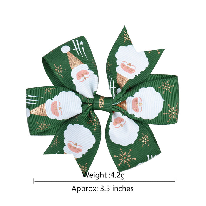 Wholesale Polyester Children's Printed Dovetail Six-ear Bow Christmas Elk Hairpin JDC-HC-Xiane014